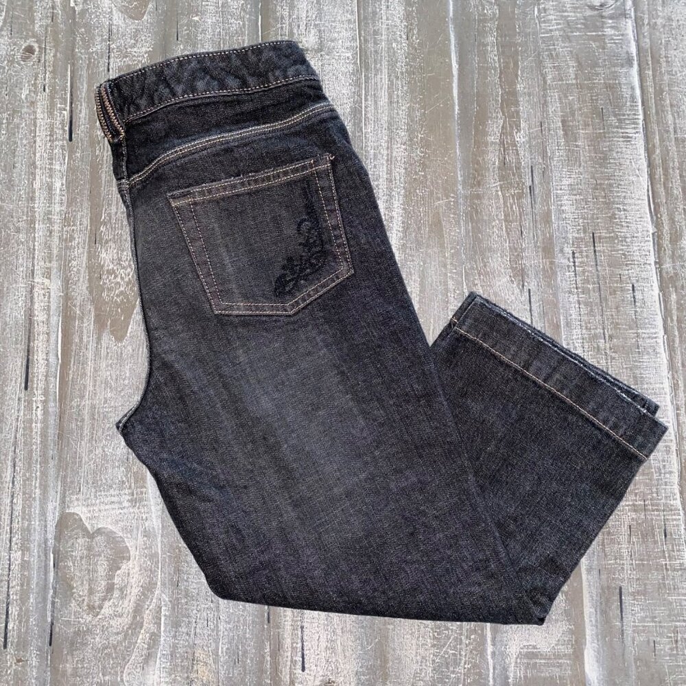 A.N.A Capri Jeans Womens 8P Black Denim‎ Embroidered Normcore Casual Retro
